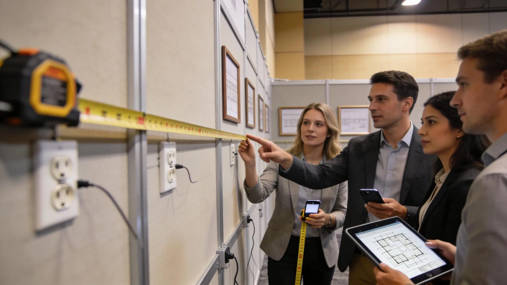 Team conducting a site survey for display installation at a convention venue